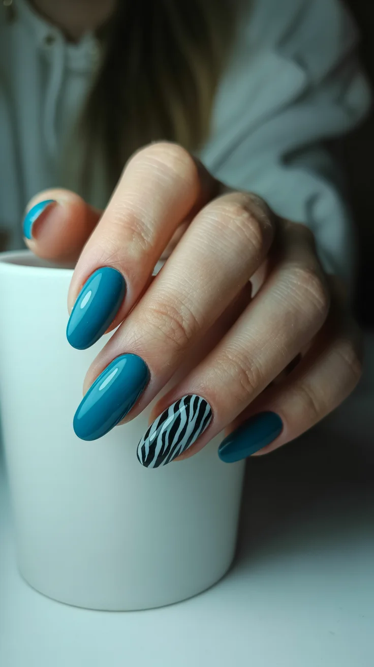 summer nail art 2026 Turquoise Zebra Nails With a Cool-Girl Edge