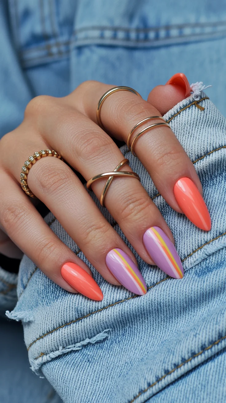 summer nail art 2026 Retro Sorbet Stripes for a Playful Summer Mood