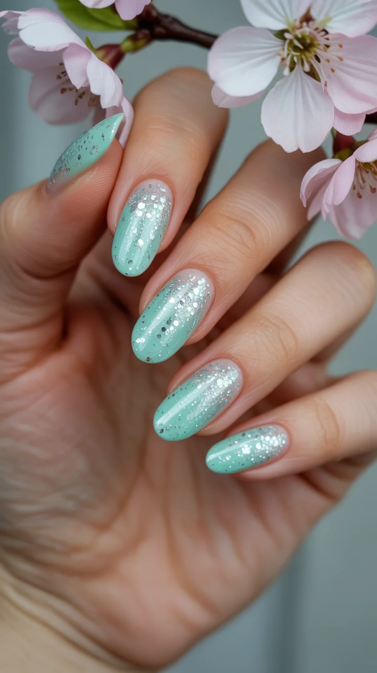 summer nail art 2026 Mint Glitter Nails That Look Like Sea Glass