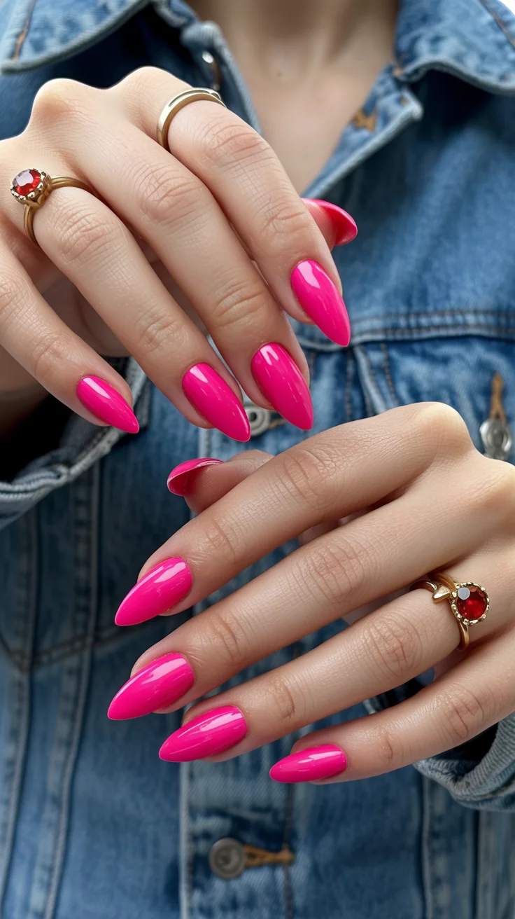 summer nail art 2026 Hot Pink Gloss Nails That Bring Back Main Character Energy