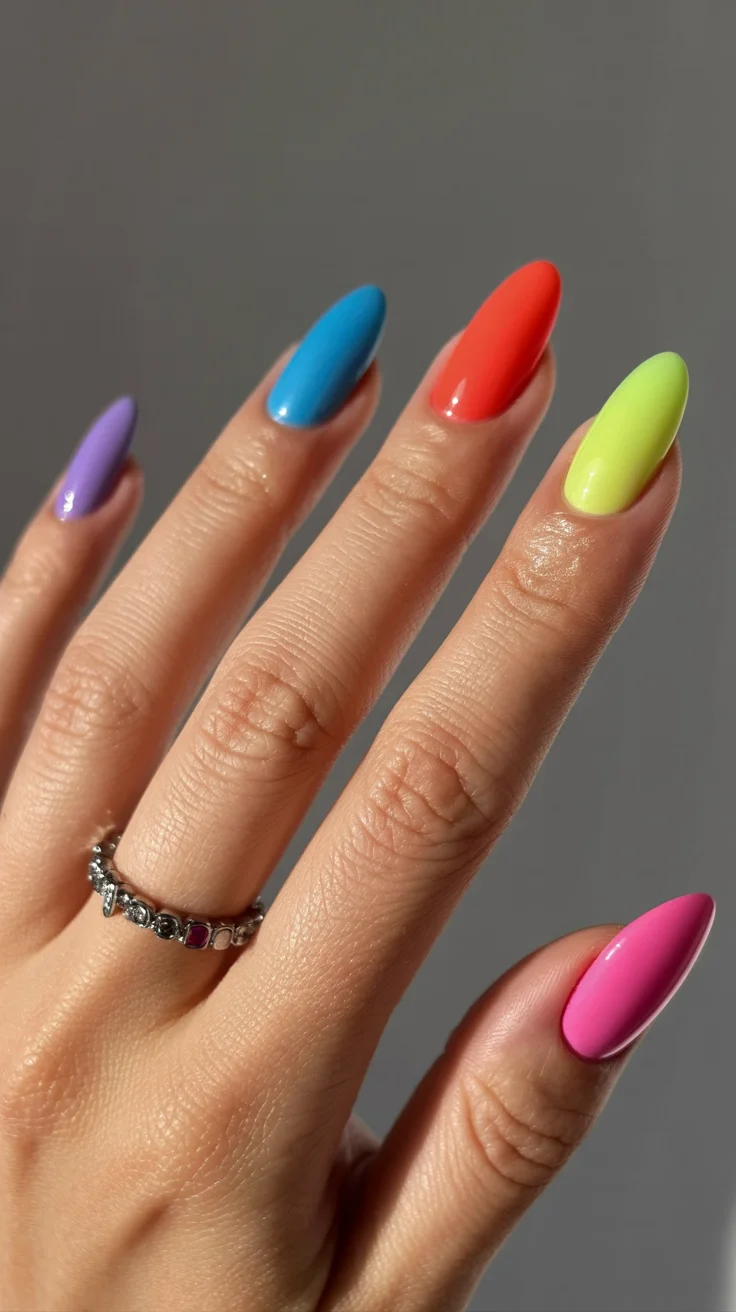 summer nail art 2026 Rainbow Sorbet Nails for the Color Lovers
