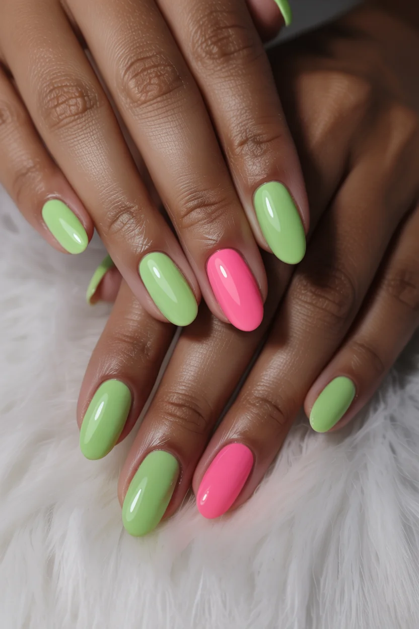 summer nail colors 2026 Lime and Bubblegum Pink Nails for Maximum Dopamine Beauty