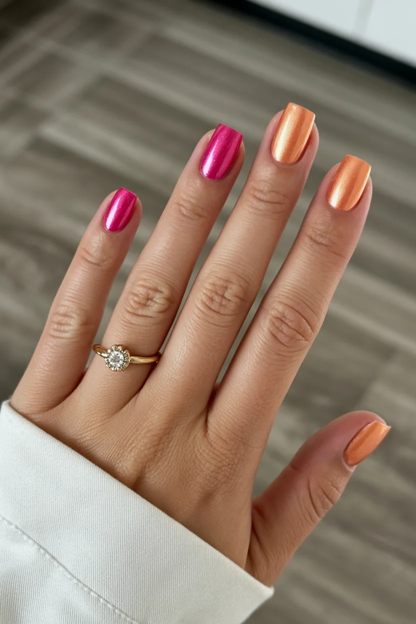 summer nail inspo 2026 Metallic Sunset Nails