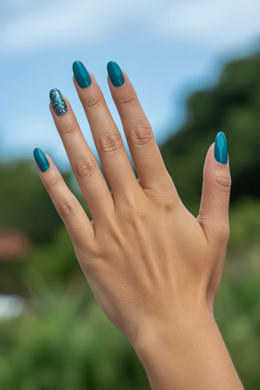 summer nail inspo 2026 Deep Turquoise Nails