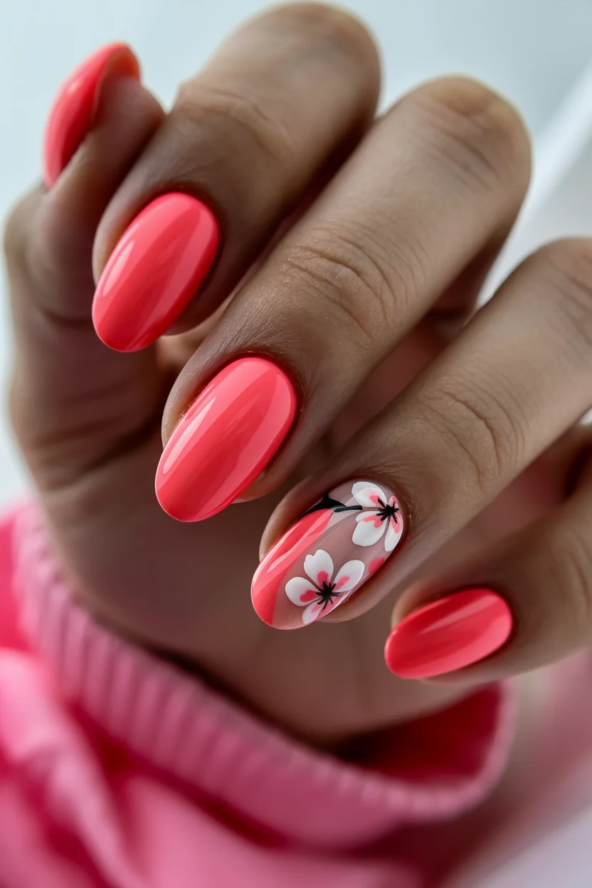 summer nail inspo 2026 Watermelon Coral Florals That Feel Soft and Retro