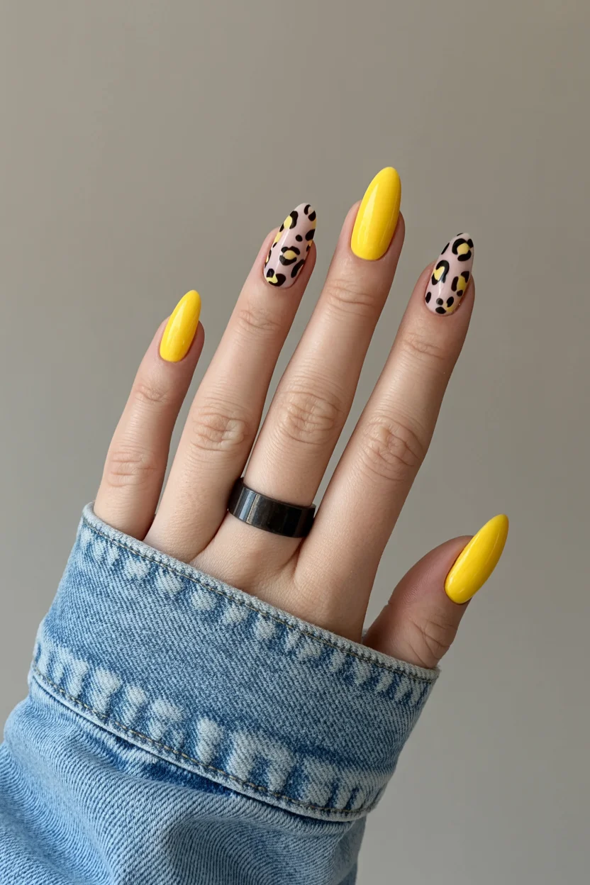 summer nail inspo 2026 Sunny Yellow Leopard Nails