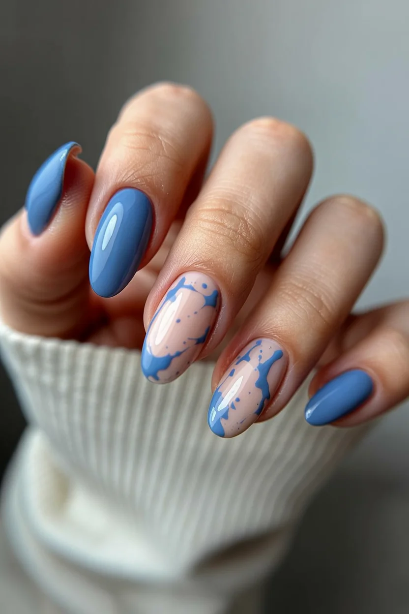 Summer nail art ideas 2026 Blueberry Milk Nails With Abstract Waves