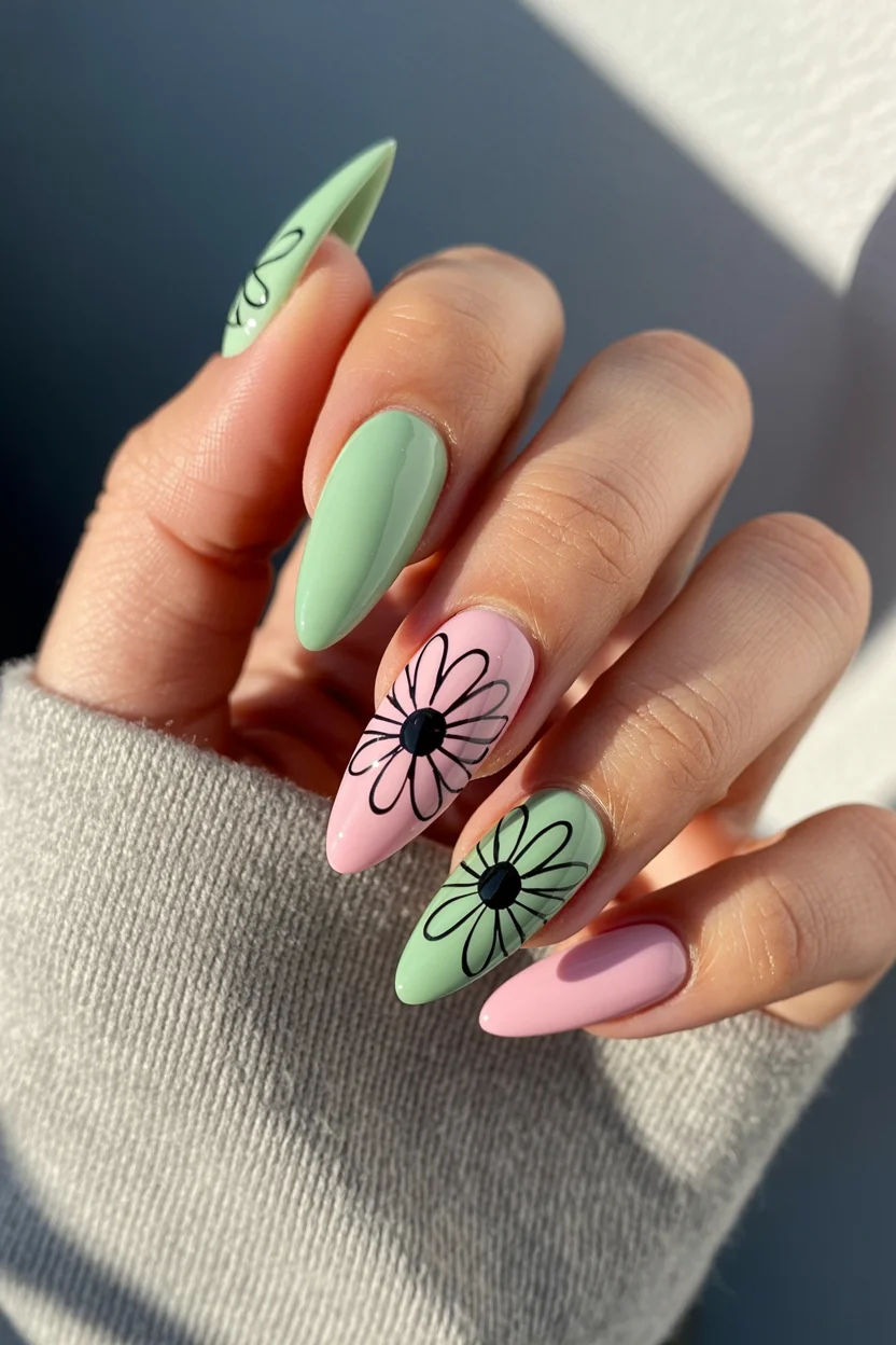 Summer nail art ideas 2026 Pastel Daisy Nails With Soft Retro Energy