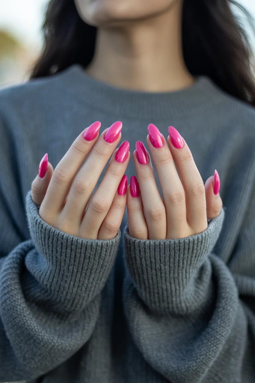 Summer nail art ideas 2026 Juicy Berry Pink Chrome Gloss Nails