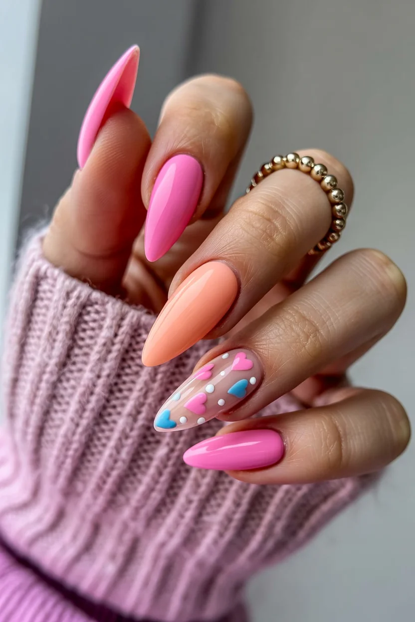 Summer nail art ideas 2026 Pastel Heart Nail Art With Candy Colors