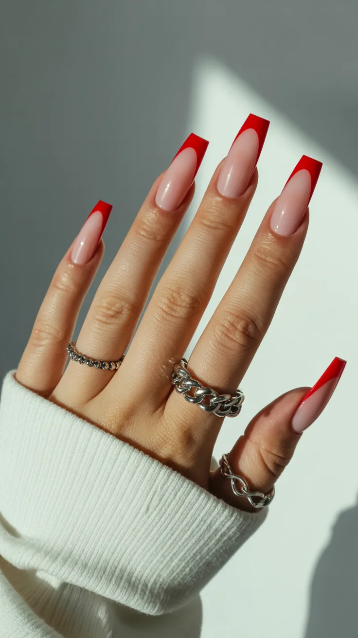 summer nails ballerina shape 2026 Cherry Red French Tips That Make Every Summer Outfit Look Intentional