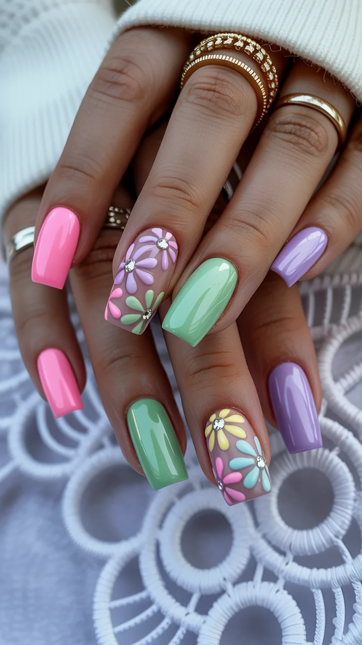 summer nails ballerina shape 2026 Pastel Daisy Nails That Feel Like a Vintage Summer Postcard