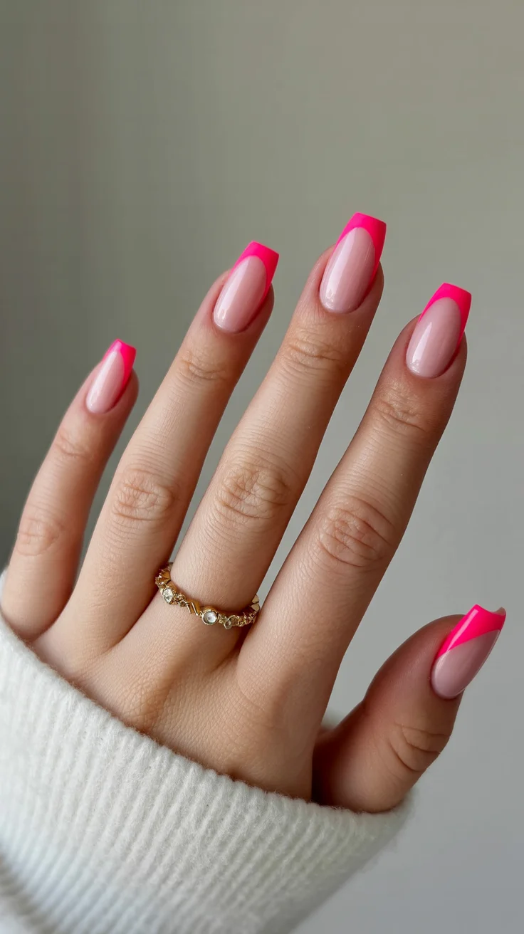 summer nails ballerina shape 2026 Neon Pink French Tips for the Ultimate Hot Girl Summer