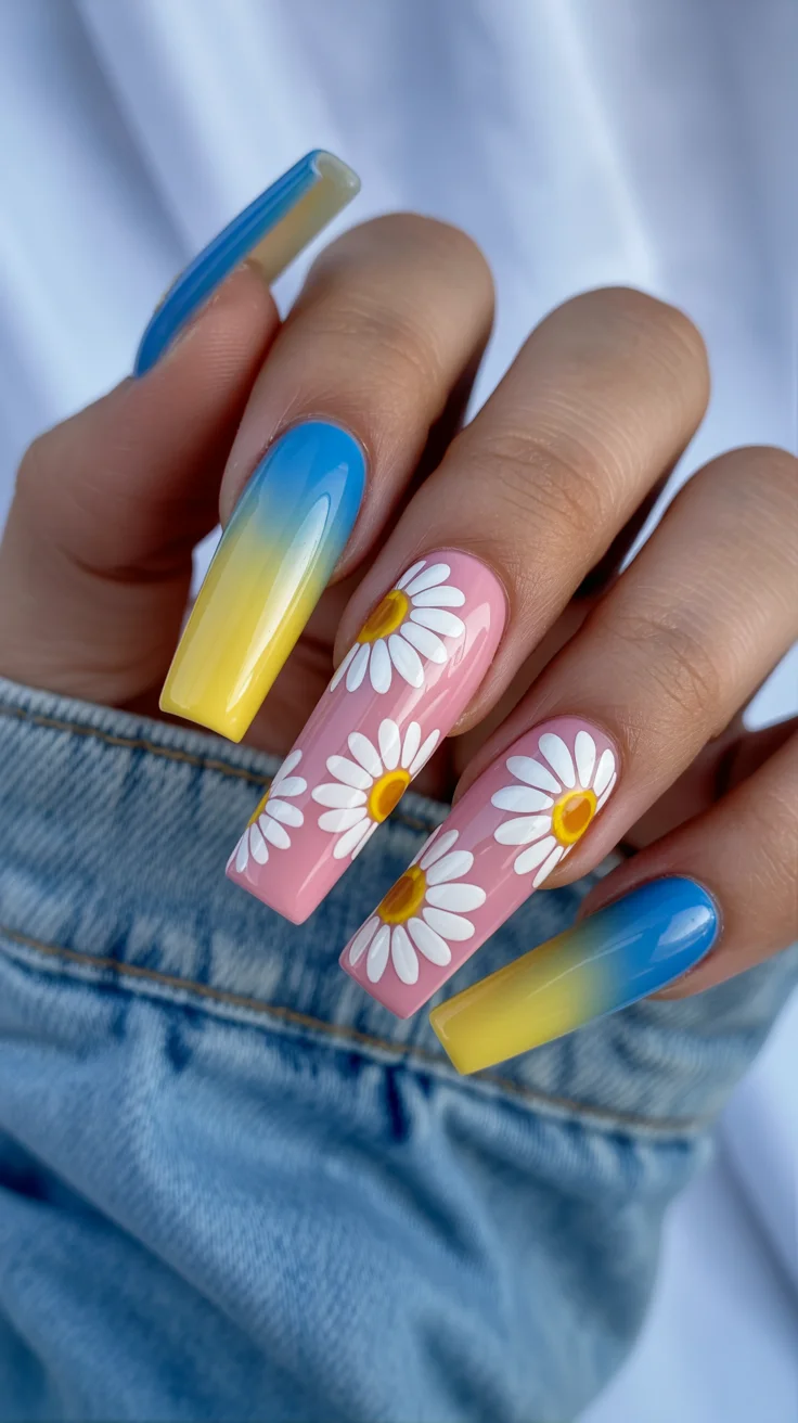 summer nails ballerina shape 2026 Retro Daisy Nail Art That Feels Like a Beach Vacation in the Early 2000s