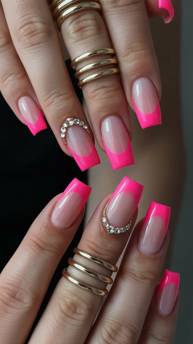 summer nails ballerina shape 2026 Hot Pink French Manicure That Feels Like Peak Summer Confidence