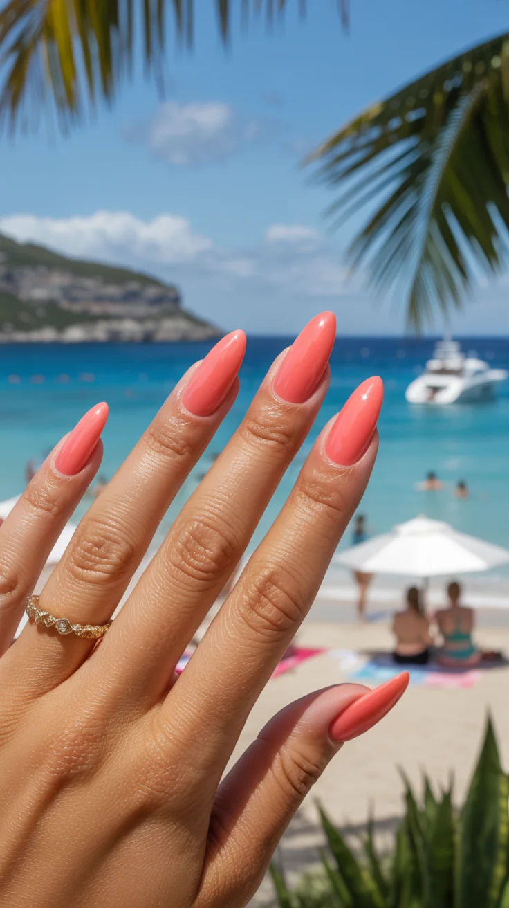 summer nails one color 2026 Coral Glow That Feels Like a Summer Vacation