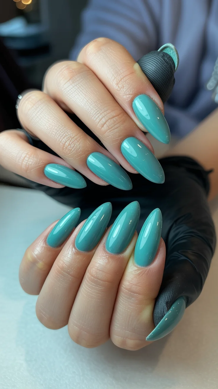 summer nails one color 2026 Sea Glass Green for a Cool and Modern Summer Look