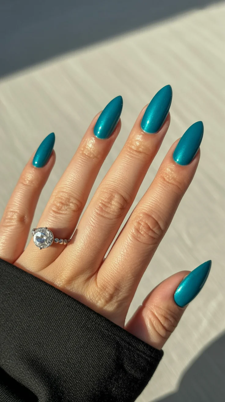 summer nails one color 2026 Shimmering Turquoise That Captures Sunlight Beautifully