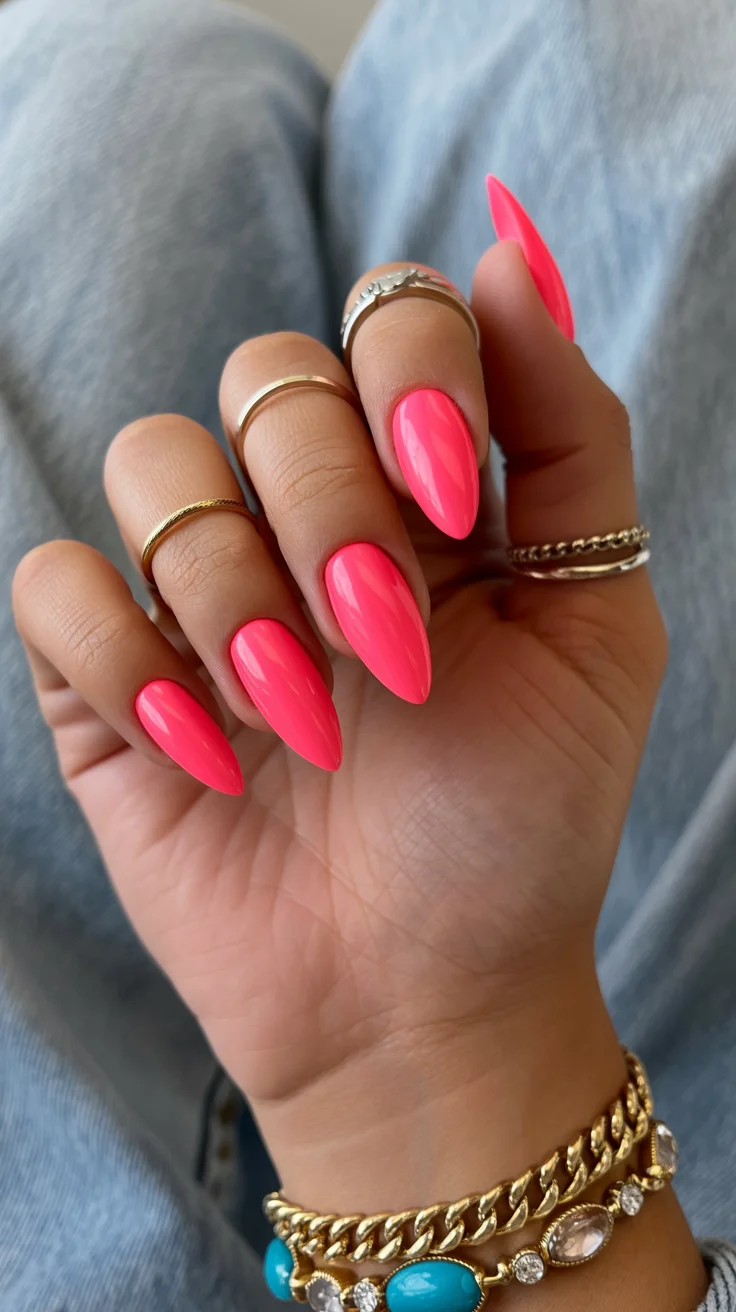 summer nails one color 2026 Neon Pink That Refuses to Be Ignored