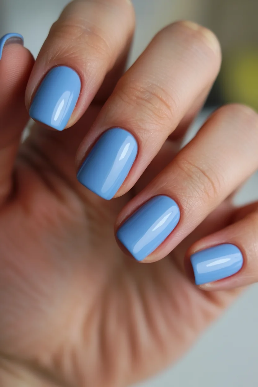 summer nails square 2026 Soft Blue Gloss Nails That Feel Like Clear Summer Skies