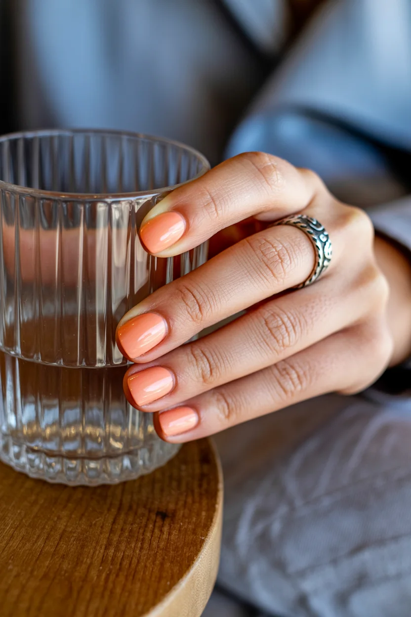 summer nails square 2026 Soft Apricot Nails for Those Quiet Late-Summer Days