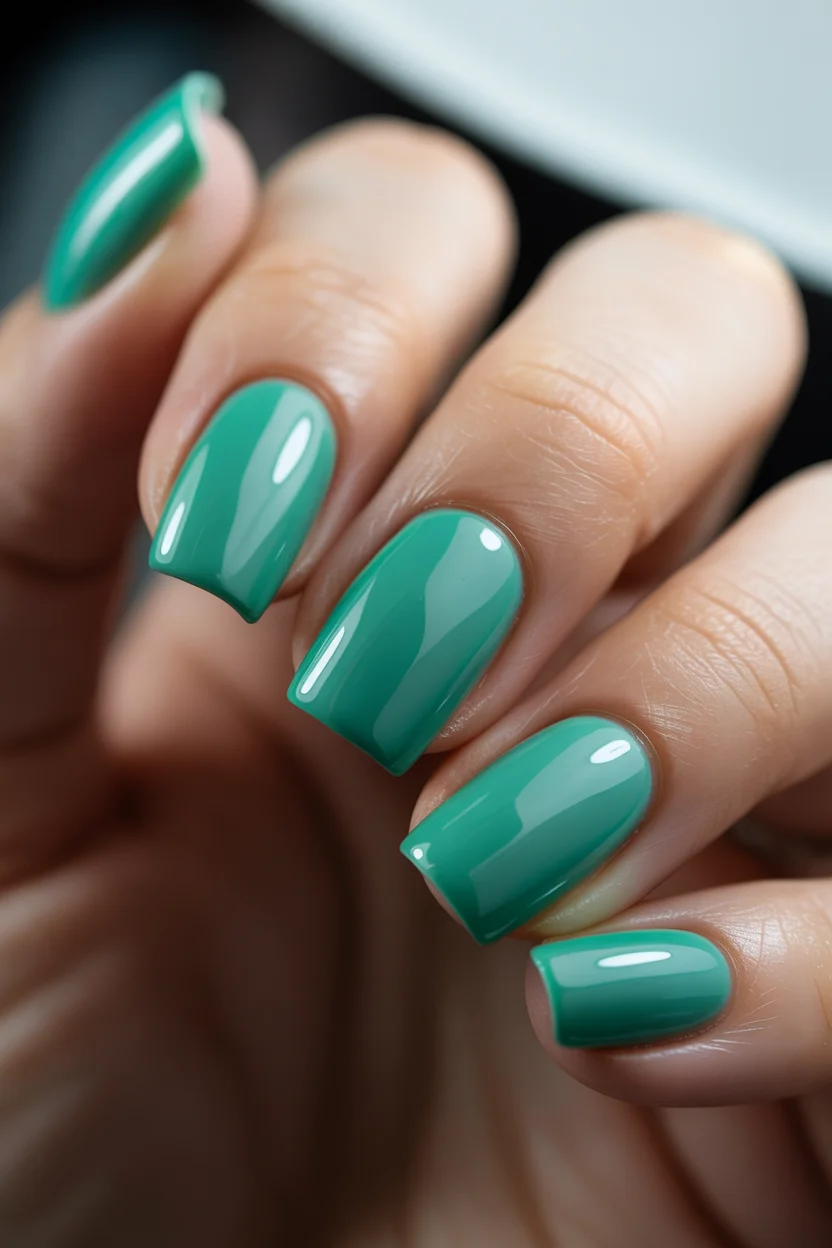 summer nails square 2026 Glossy Emerald Green Nails That Feel Cool Against Summer Heat