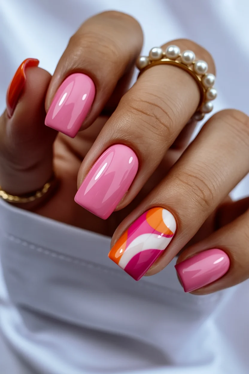 summer nails square 2026 Pink Pop Art Nails That Bring Back Playful Y2K Energy