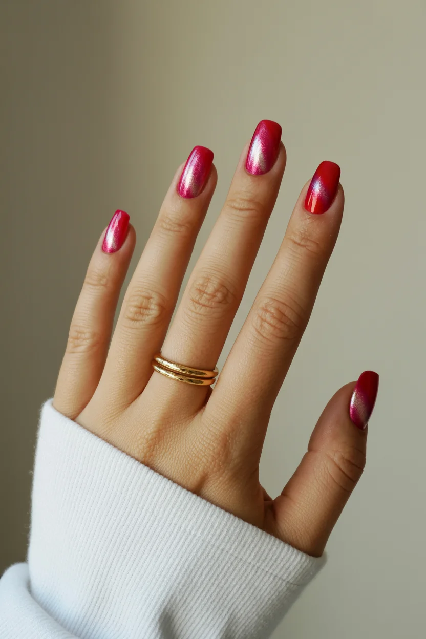 summer nails square 2026 Cherry Chrome Nails That Bring Back Bold Summer Glamour