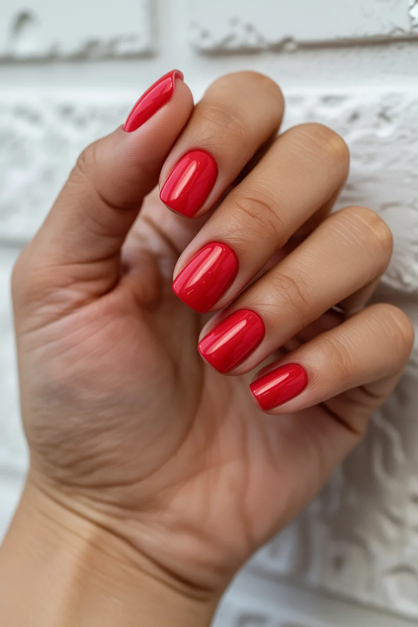 summer nails square 2026 Classic Glossy Red Square Nails That Never Really Leave Summer