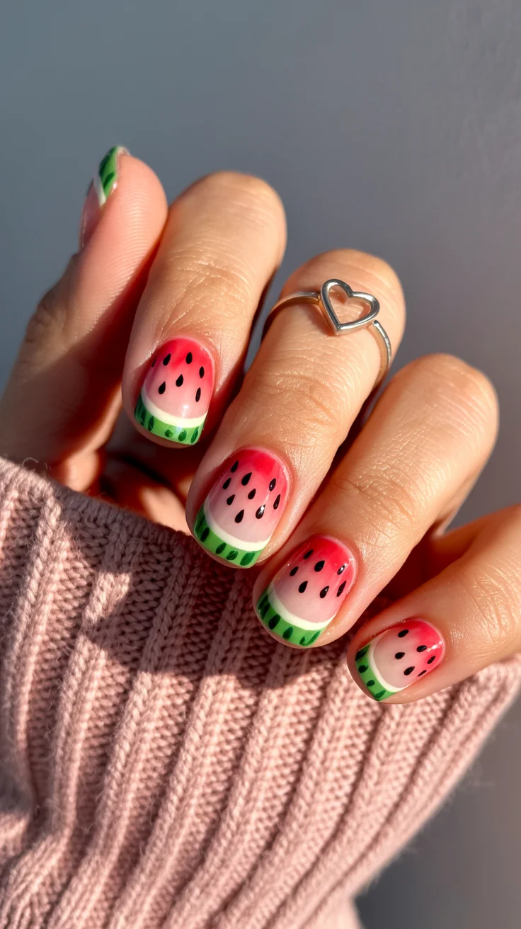 summer nails watermelon 2026 Watermelon French Tips With a Soft Gradient Finish