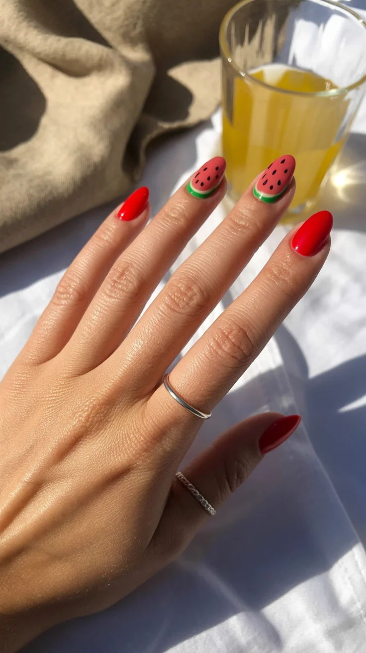 summer nails watermelon 2026 Bold Red Watermelon Nails Made for Hot Summer Days