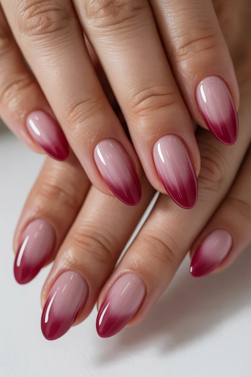 summer ombre nails 2026 Berry Sorbet Ombre Nails With a Glossy Fade