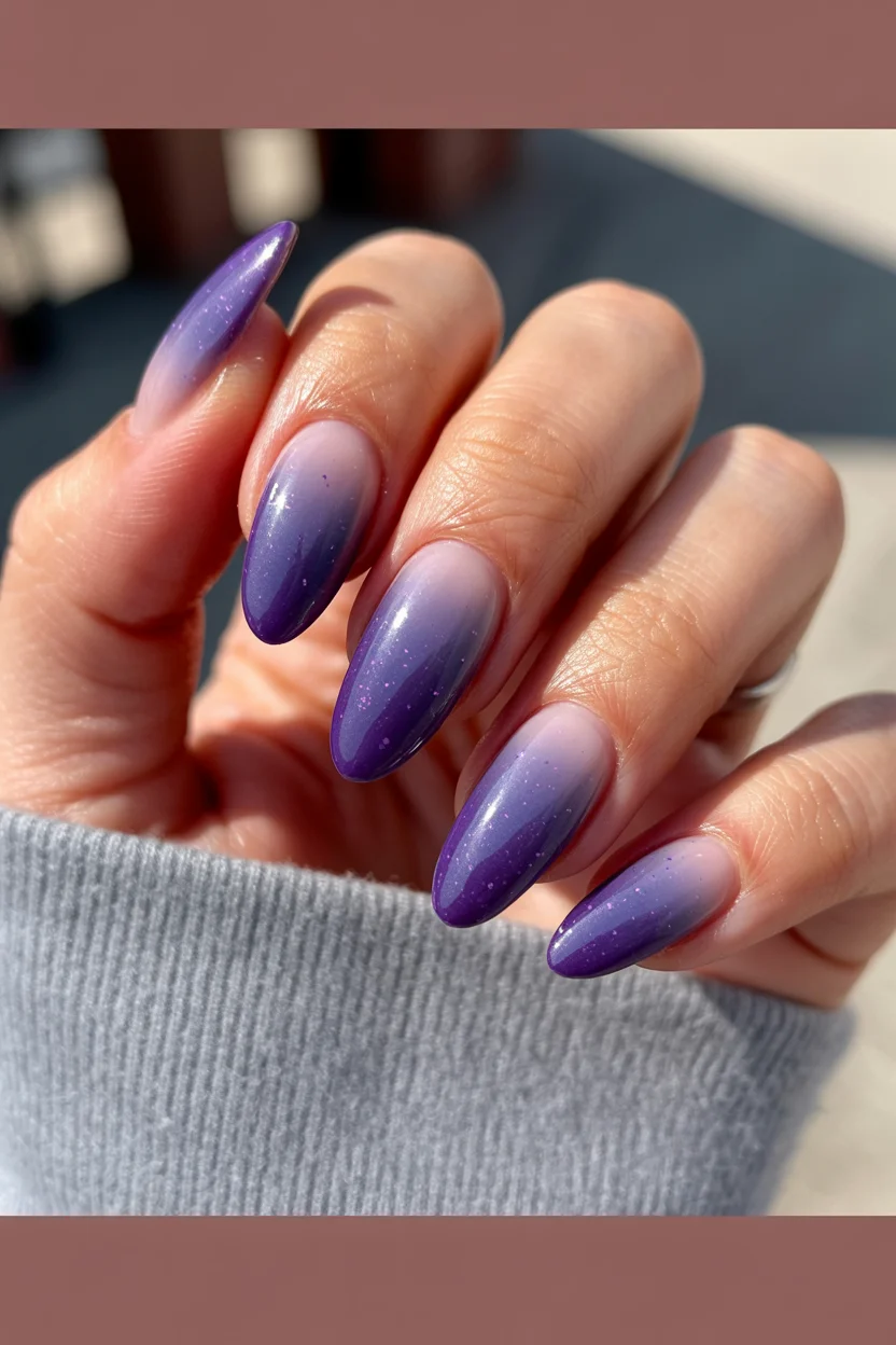 summer ombre nails 2026 Galaxy Lavender Ombre Nails With a Shimmer Finish