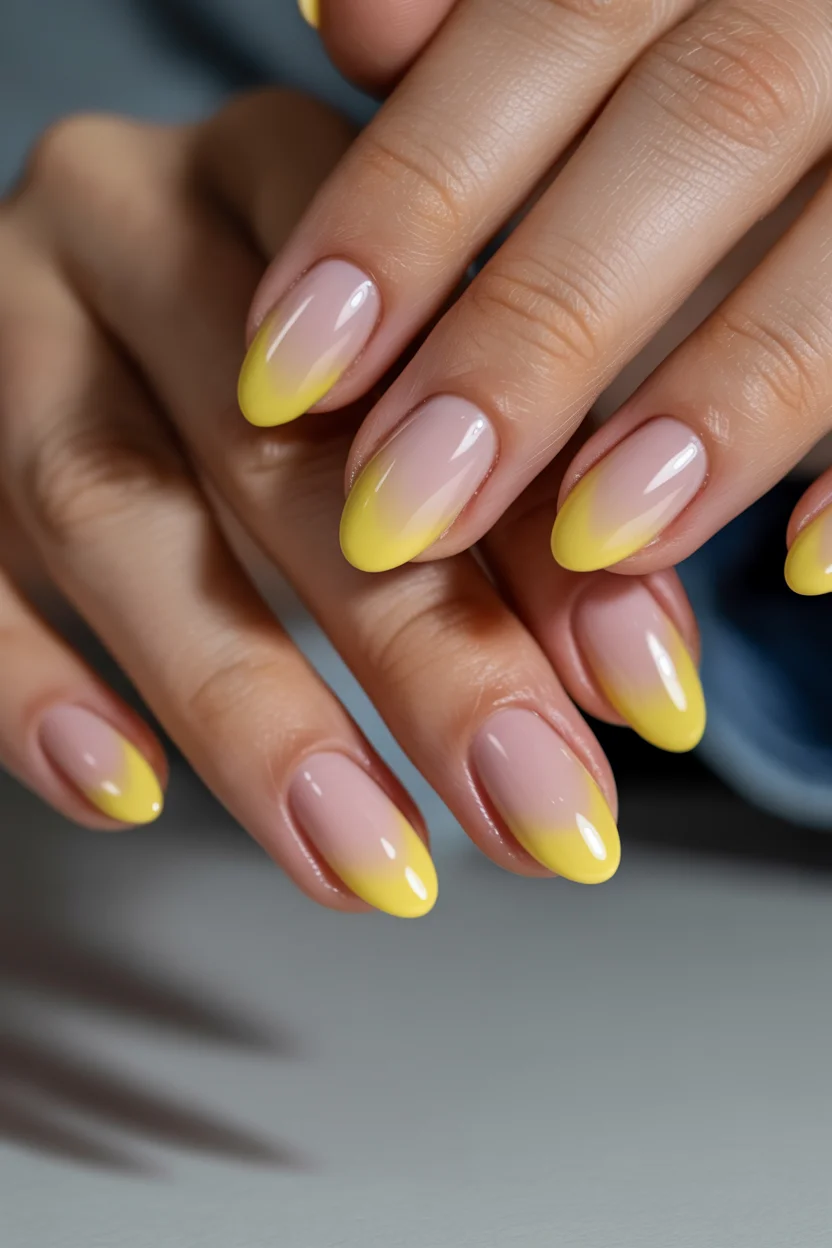 summer ombre nails 2026 Butter Yellow Ombre French Tips for Sunny Days