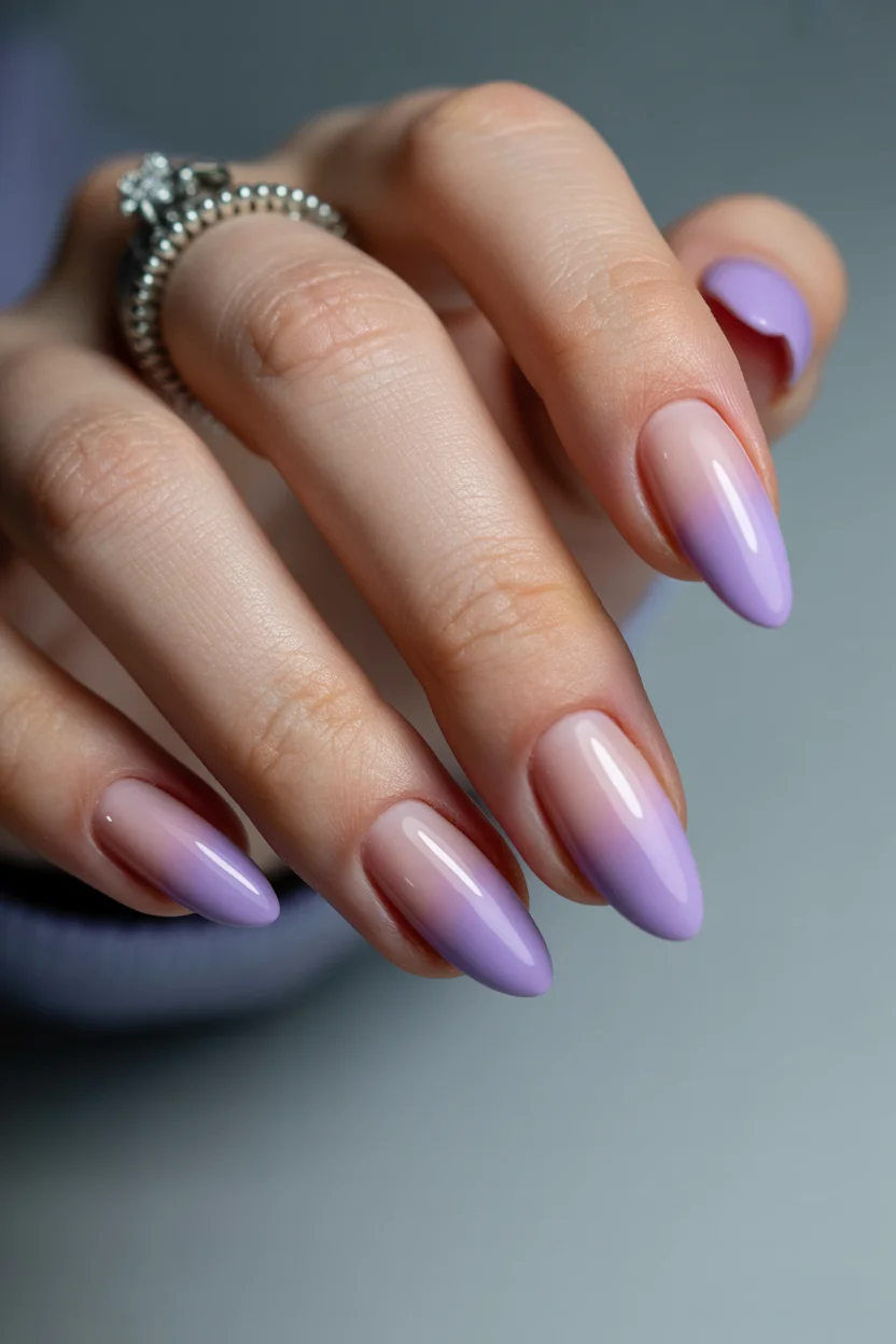 summer ombre nails 2026 Lavender Milk Ombre Nails for Soft Summer Mornings