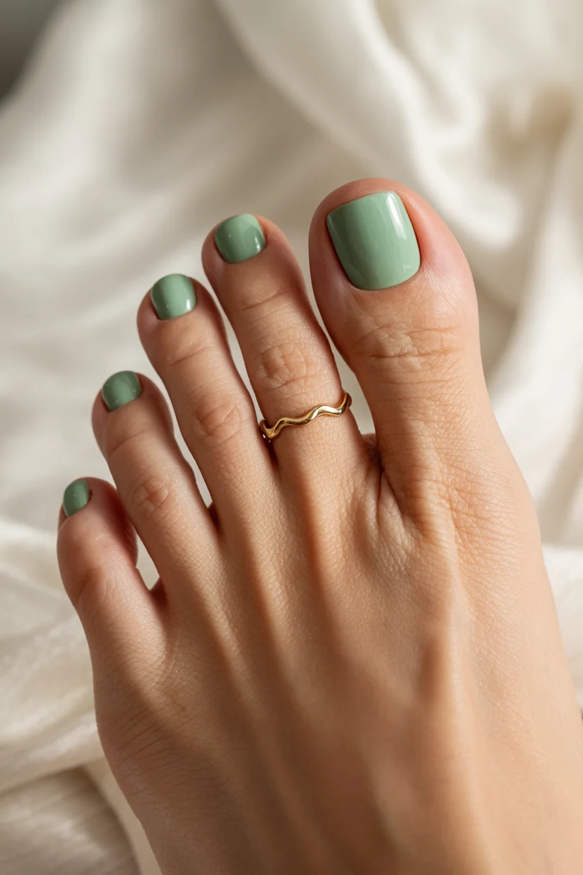 summer pedicure colors 2026 Muted Pistachio Tones Give Summer Pedicures a Fresh Minimalist Twist
