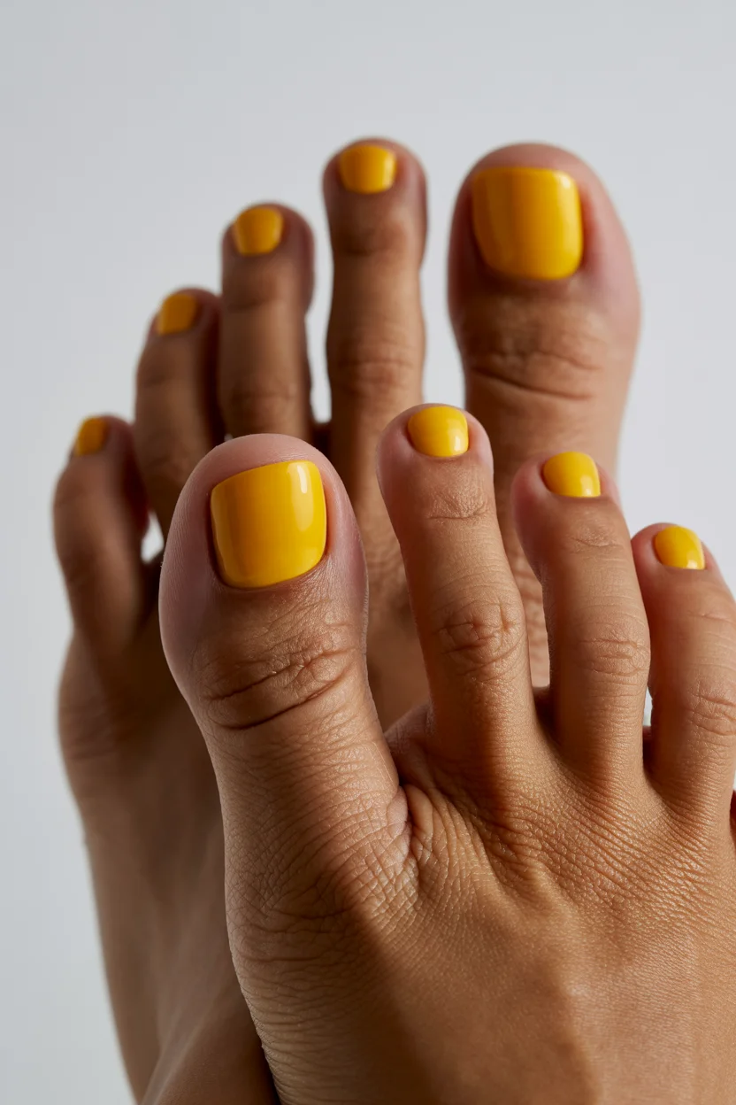summer toe nails colors 2026 Sunny Marigold Yellow Feels Like Pure Dopamine for Sandal Season