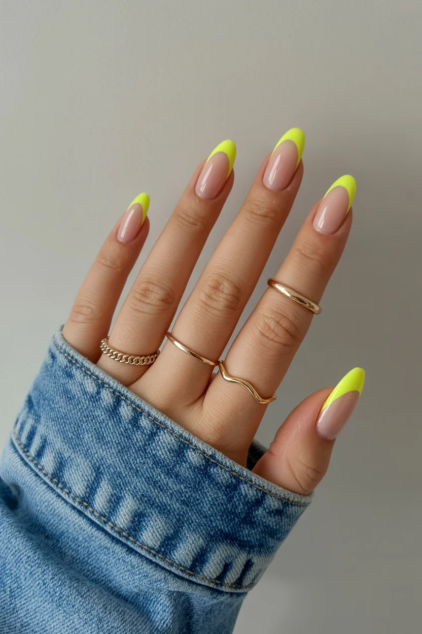 Summer yellow nails 2026 Neon Lemon French Tips for a Clean Girl Summer