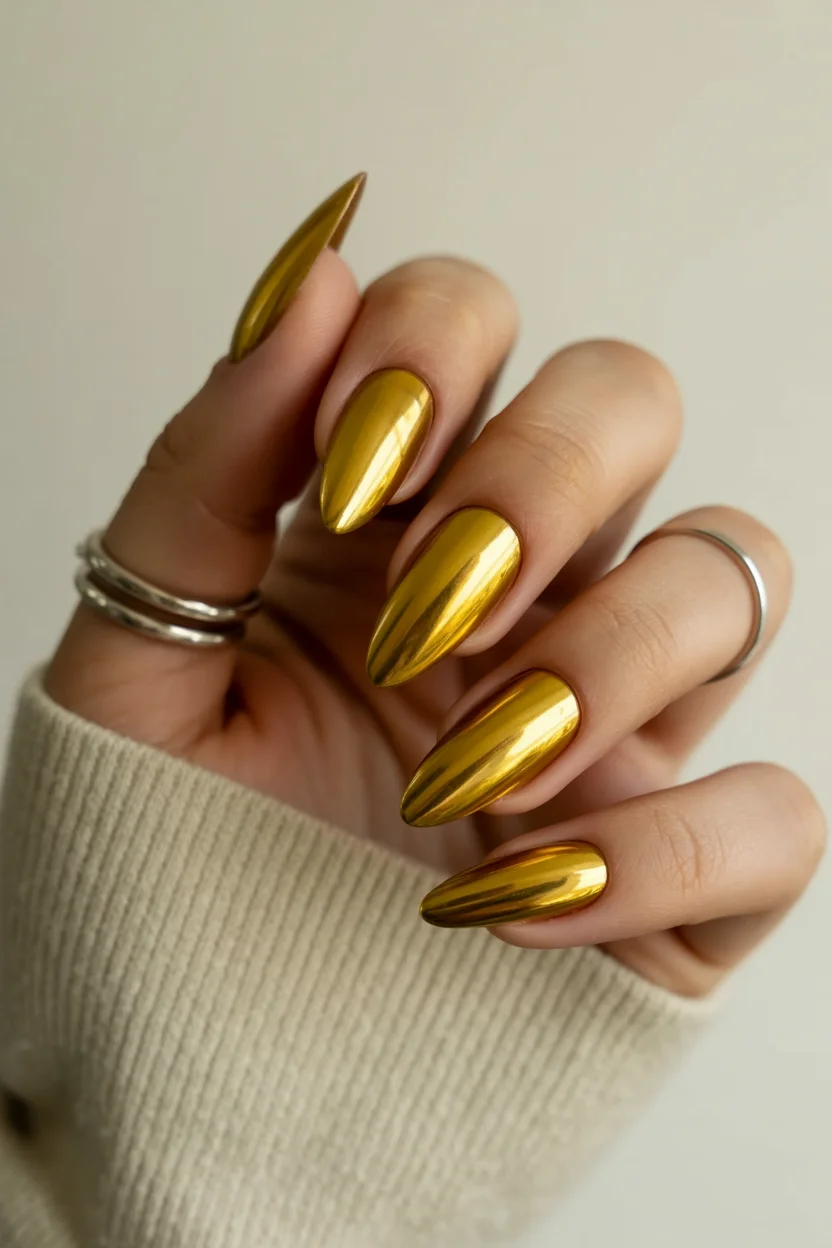 Summer yellow nails 2026 Molten Gold Chrome for Hot Summer Nights