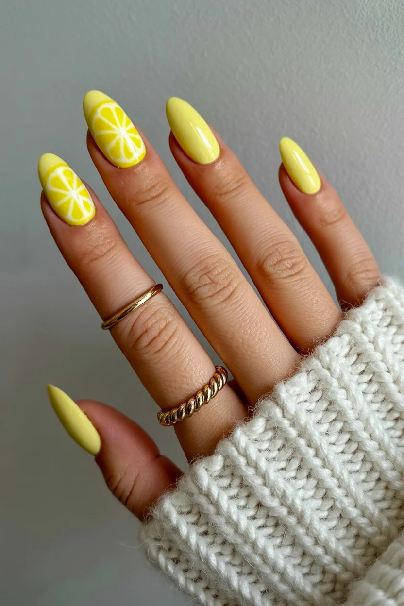 Summer yellow nails 2026 Lemon Slice Nail Art for Peak Summer Mood