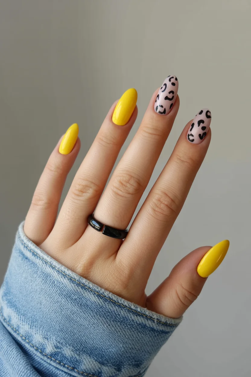 Summer yellow nails 2026 Wild Minimalism With Lemon and Leopard Prints