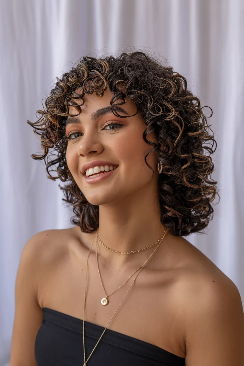 textured summer short hairstyles 2026 Soft Curly Bob With Sunlit Dimension