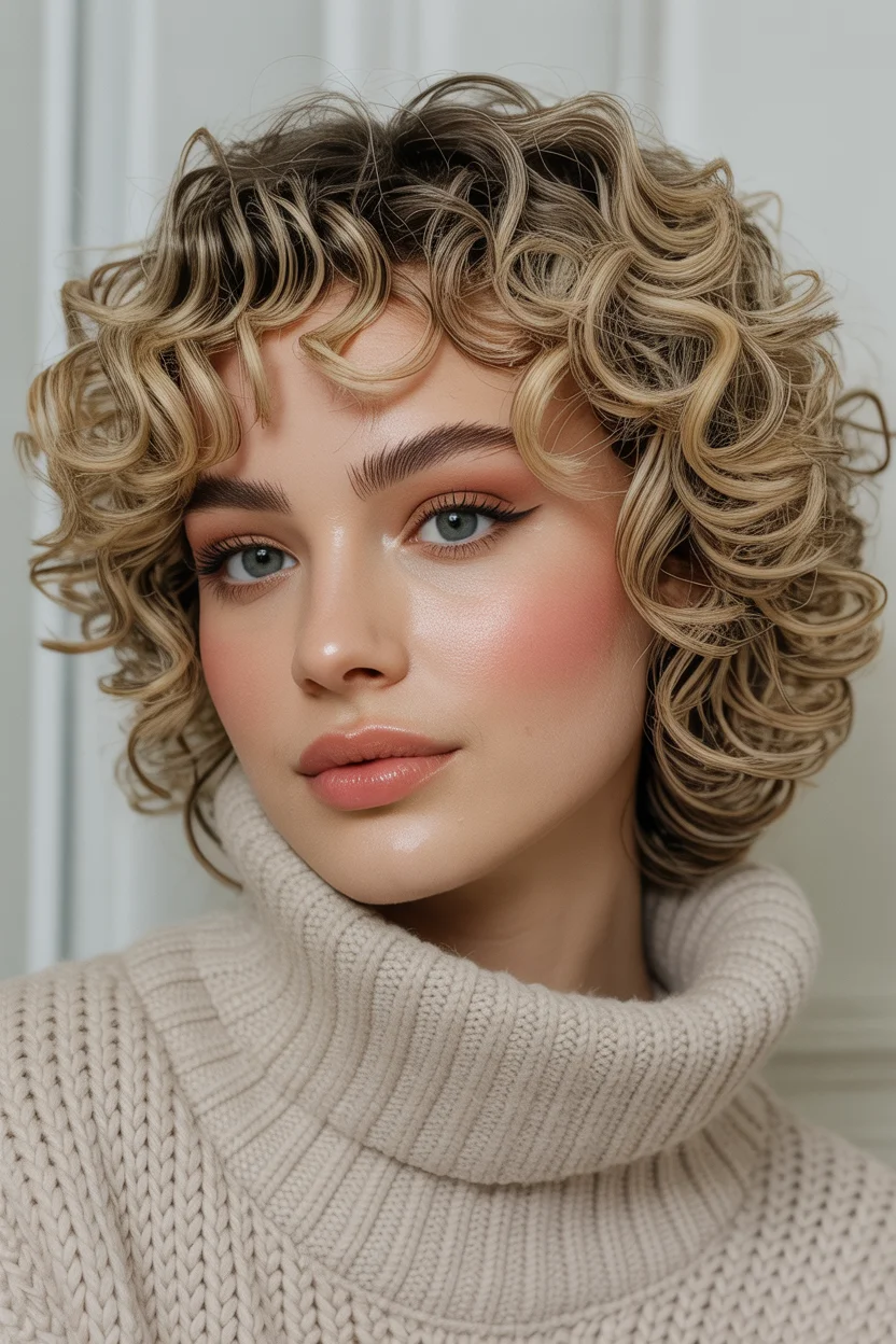 textured summer short hairstyles 2026 Voluminous Curly Shag With Vintage Energy