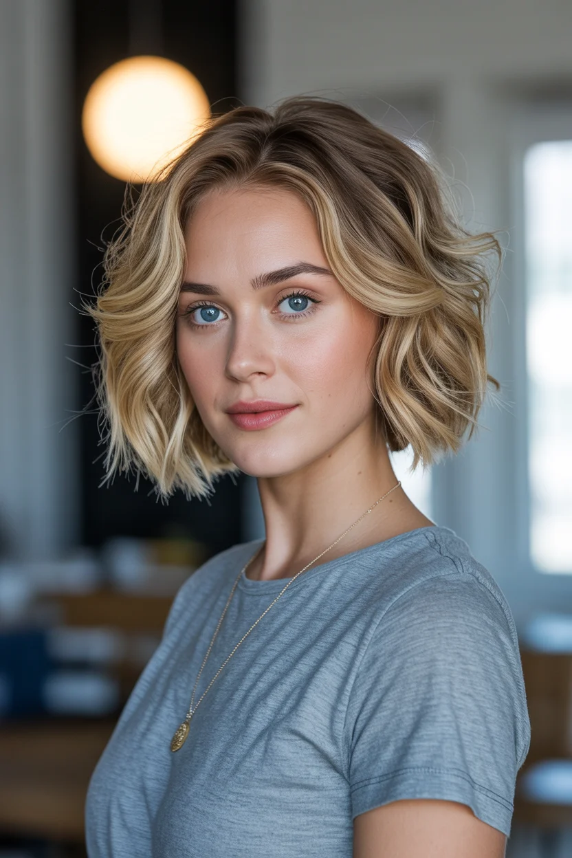 textured summer short hairstyles 2026 Airy Blonde Bob With Soft Summer Waves