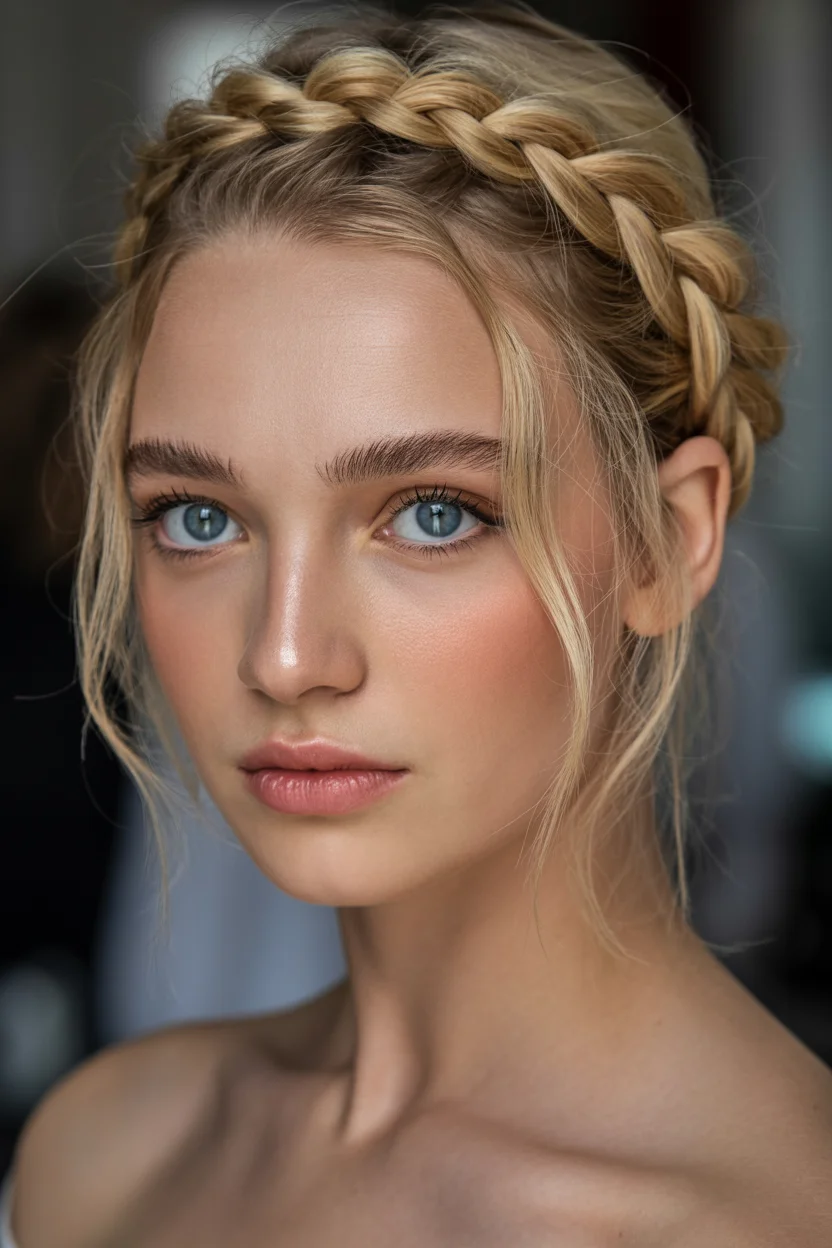 trendy summer braids hairstyle 2026 Airy Halo Braids With Quiet Balletcore Softness