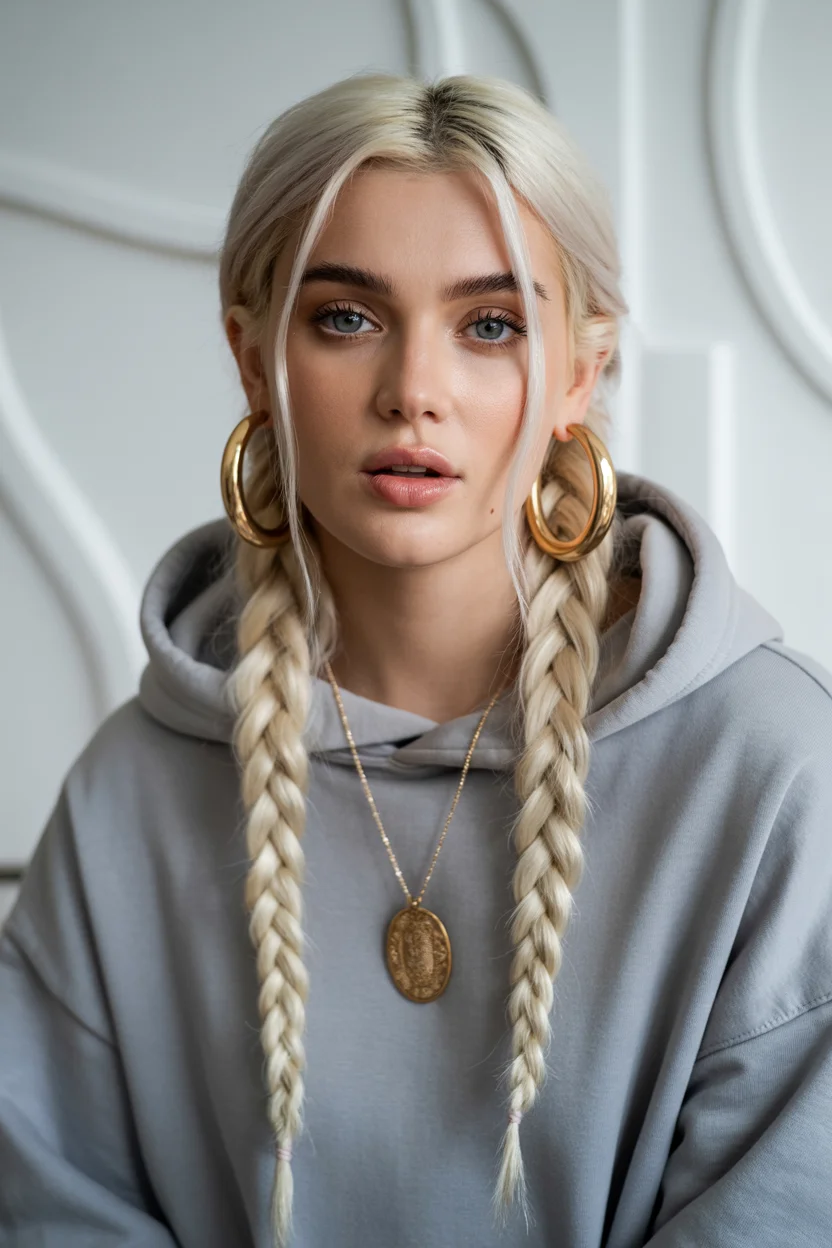 trendy summer braids hairstyle 2026 Minimal Blonde Braids With Clean Off-Duty Style