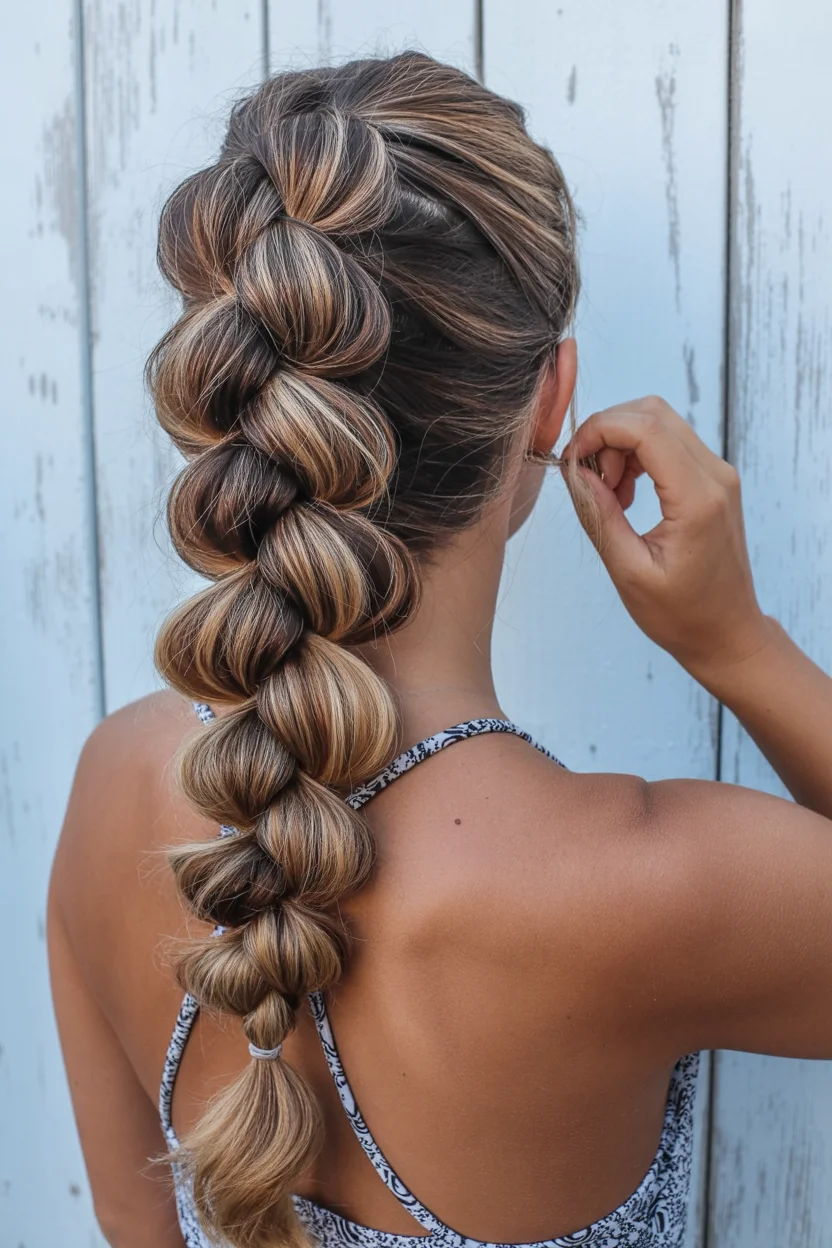 trendy summer braids hairstyle 2026 Oversized Bubble Braids With Dimensional Balayage Shine