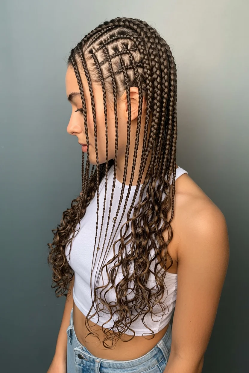 trendy summer braids hairstyle 2026 Intricate Pattern Braids With Curly Mermaid Lengths