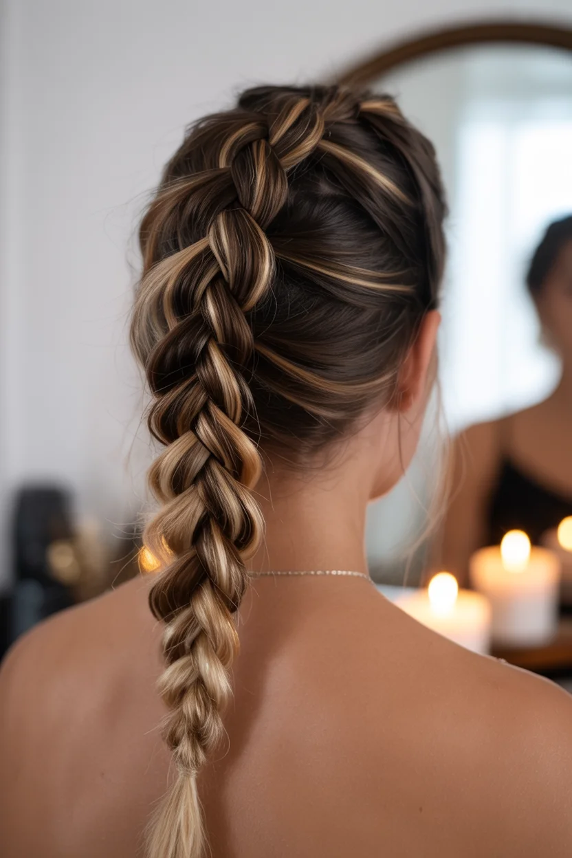 trendy summer braids hairstyle 2026 Polished French Braids With Espresso Ribbon Highlights