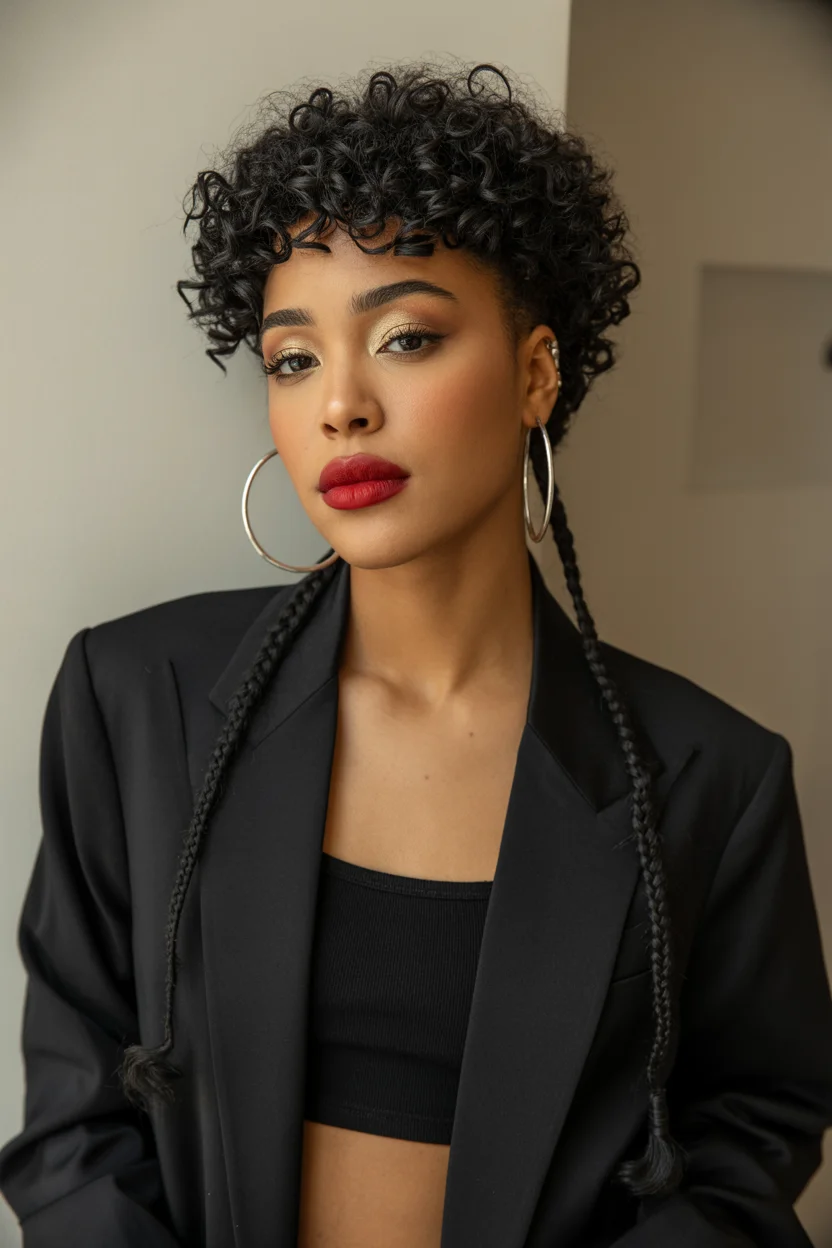 trendy summer hairstyle black women 2026 Curly Pixie With Long Accent Braids